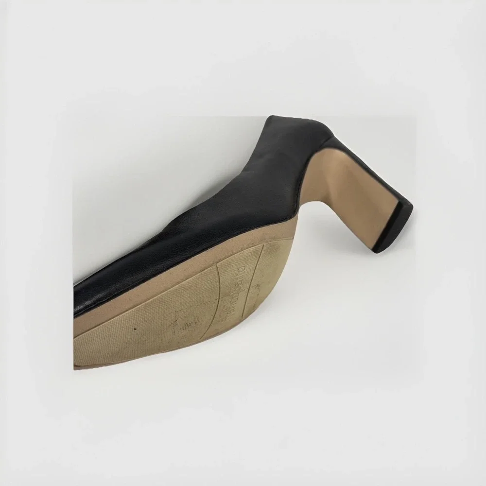 Franco Sarto women's shoes heels pumps black leather square toe 7.5 EUC dress‎